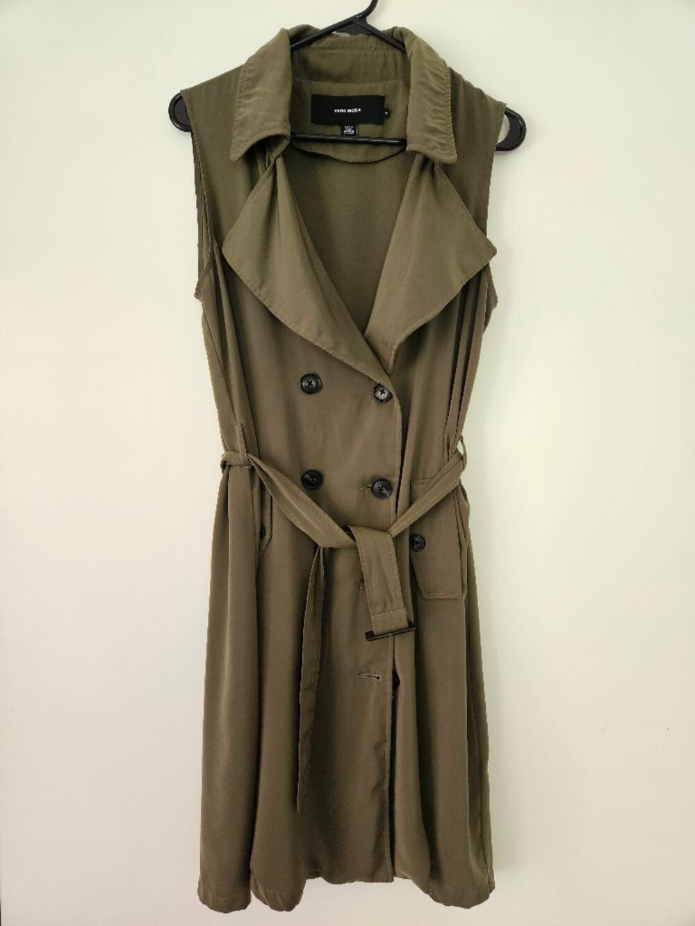 Vero Moda Olive Green Sleeveless Trench Waistcoat Dress